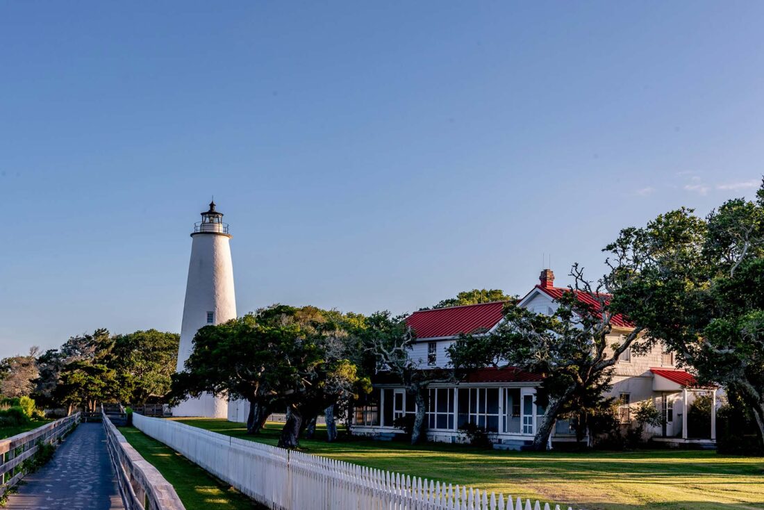 Ocracoke, North Carolina, houses and a lighthouse