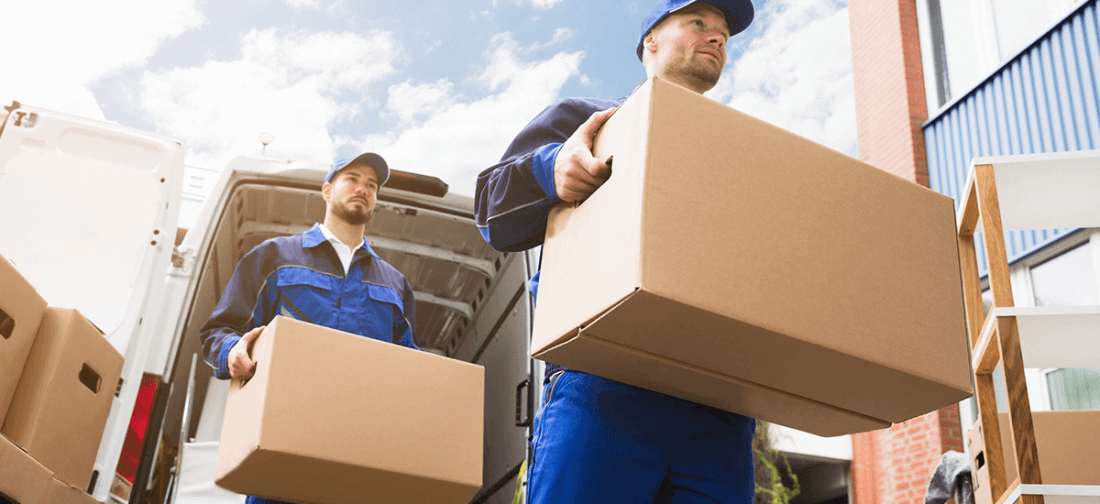Long-distance movers are holding cardboards