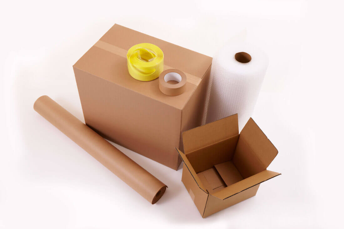 Packages, bubble wrap, and a tape