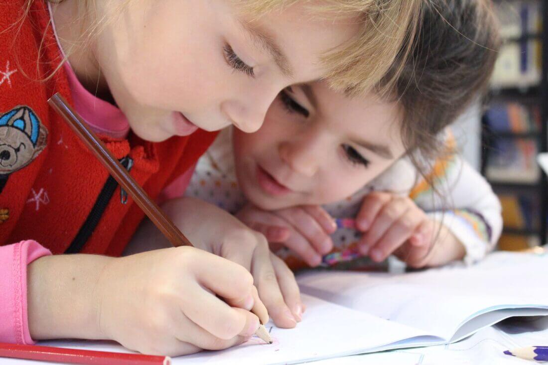 An image of two kids studying.