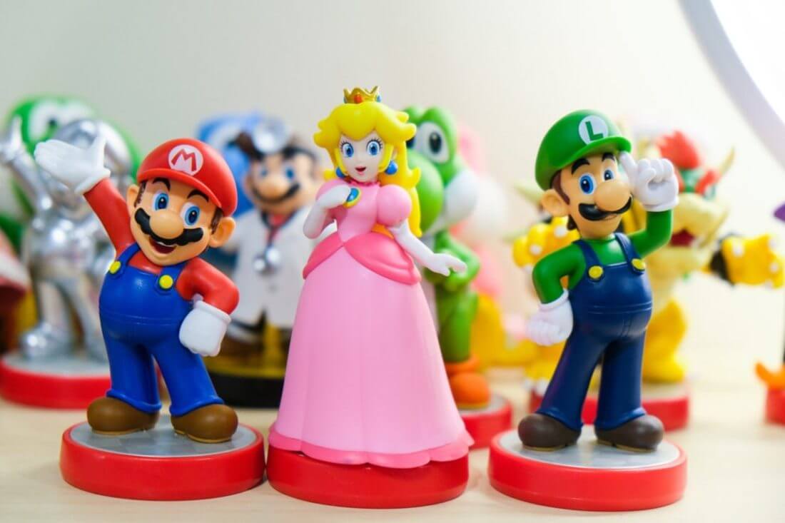 Super Mario figurines on a table