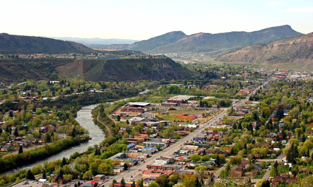  looking at an aerial view of Durango, CO before contacting long-distance moving services