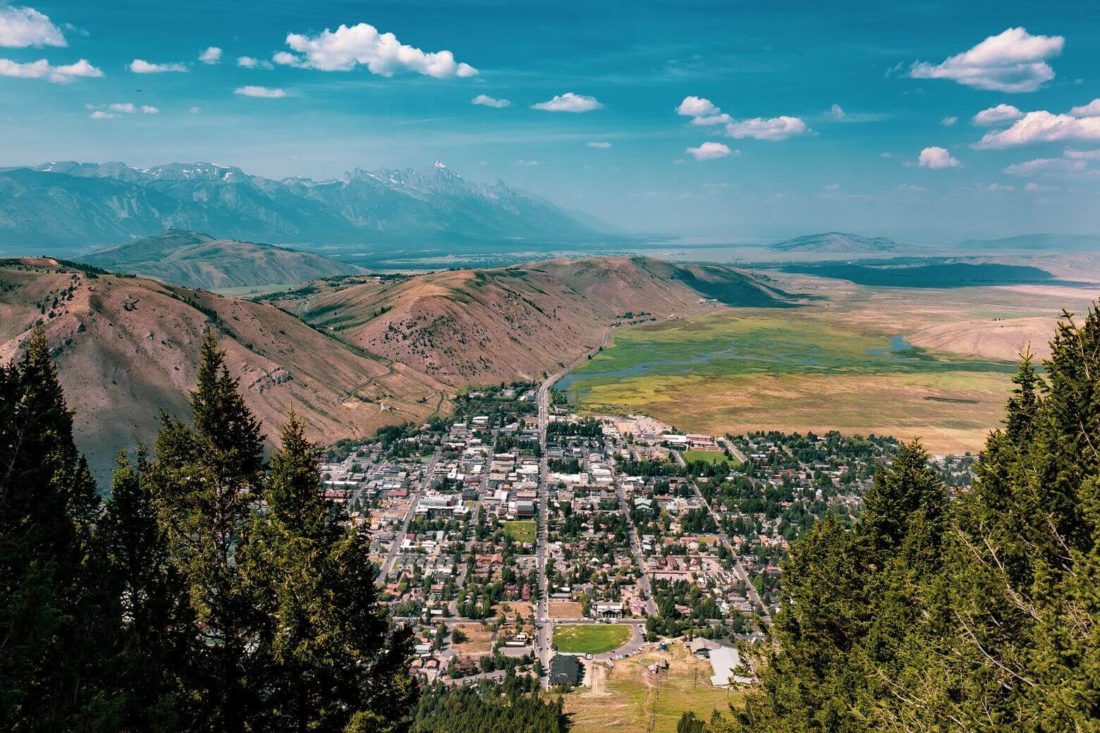 an aerial view of Jackson, WY when relocating with cross-country movers