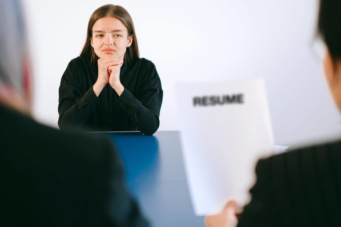 an image of a woman in an interview 