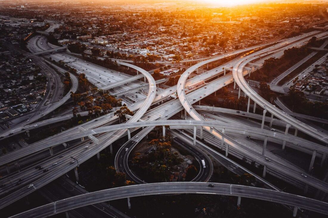 Aerial view of an interchange in LA 