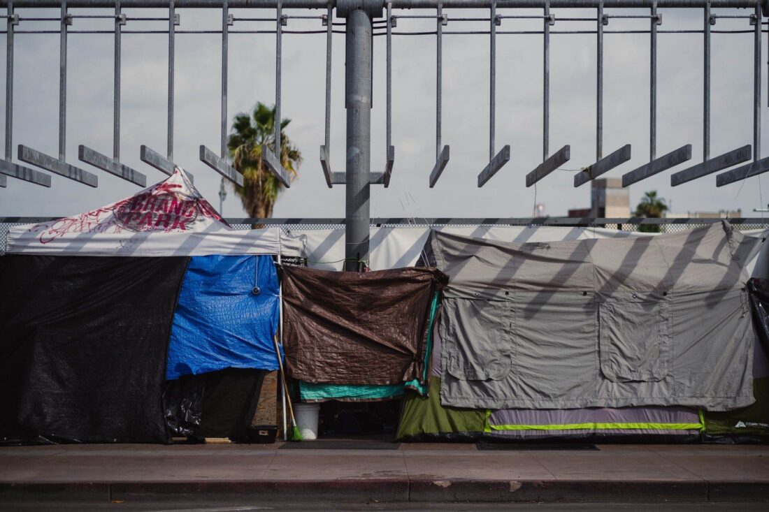 Homeless encampment on the street in LA