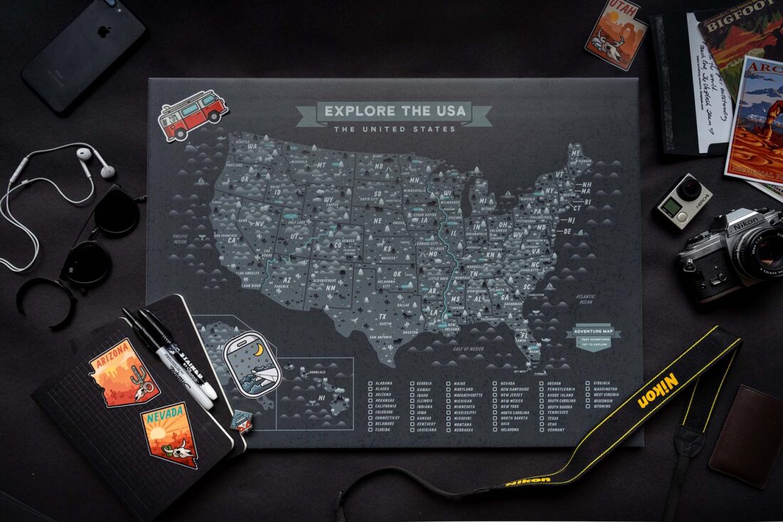 Map of the United States of America on a laptop