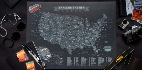 Map of the United States of America on a laptop