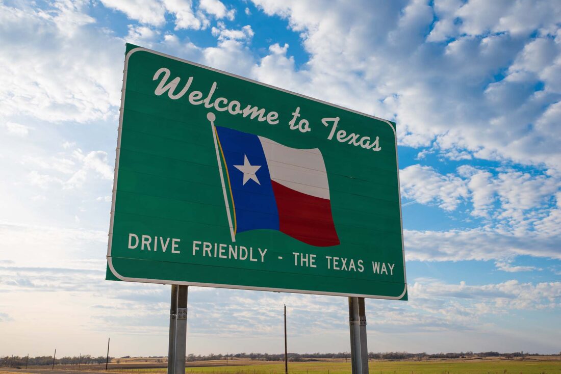 Welcome to Texas road sign